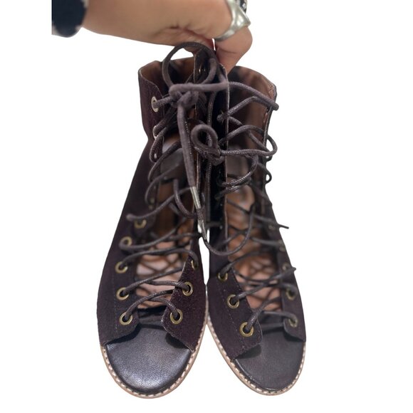 Jeffrey Campbell Lace Up Booties Womens 7.5 Brown Suede Witchy Boho Block Heel - Picture 6 of 16